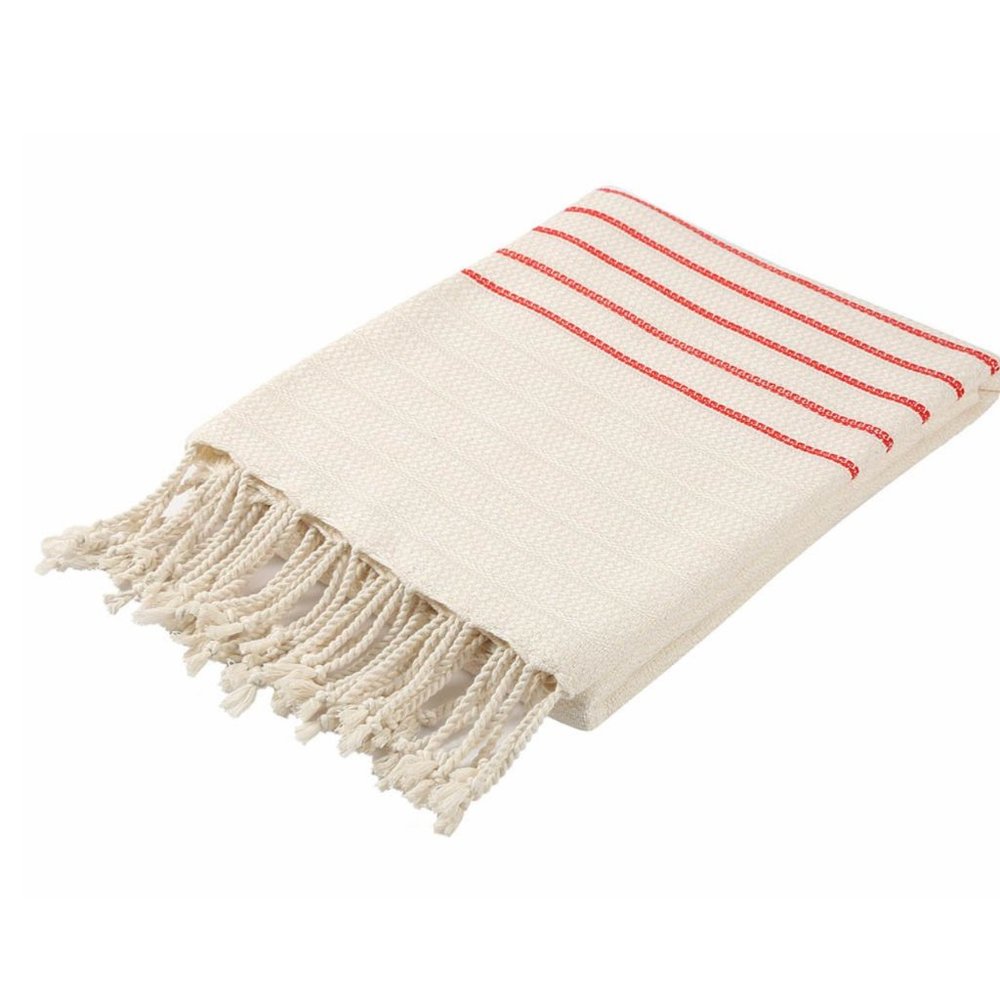 Bamboo & Turkish Cotton Soft Beach Bath Towel with Red Stripes - Picture 2 of 4